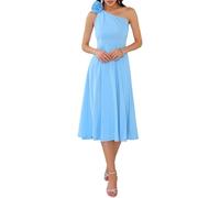 WOMLAYOUT Donna 2025 Estate Abito Formale Midi a Una Spalla a Linea a | Design senza Maniche con Fiocco Look Stella Splendente Banchetto Cerimonia Premiazione Laurea Leggera Elasticità