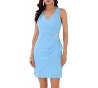 WOMLAYOUT Donna Vestito con Volant, Finto Involucro, Scollo A V, Senza Maniche, per Feste E Cocktail Azzurro M