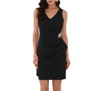 WOMLAYOUT Donna Vestito con Volant, Finto Involucro, Scollo A V, Senza Maniche, per Feste E Cocktail Nero M