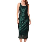 WOMLAYOUT Vestito da Donna con Paillettes, Tubino da Cocktail, Cerimonia, Senza Maniche, Senza Schienale, Midi, Attillato, Scintillante Nero L