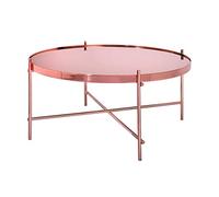 WOMO-DESIGN Tavolino Basso da Caffè Ø 75 x 35 cm Colore Rame con Piano di Vetro e Struttura Metallica per Soggiorno Tavolo Rotondo Stile Moderno Elegante da Salotto