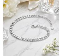 Womwn's - Braccialetto cubano placcato in argento, squisito e sostanziale, semplice chiusura a moschettone a forma di anello, gioiello alla moda per uso quotidiano