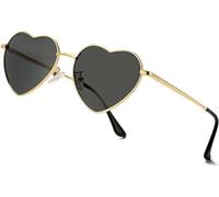 WONAVEHY Occhiali da sole a forma di cuore da donna occhiali da sole carini in metallo dorato con cornice a forma di cuore occhiali da, Nero