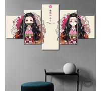 Wondbeau Stampa su Tela 5 Pezzi Dipinti Cinque Quadri Consecutivi Moderna Decorazione della Casa Modulare Astratto Poster con Cornice M/100cm×50cm Anime Demon Slayer,Kamado Nezuko