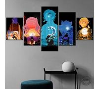 Wondbeau Stampa su Tela 5 Pezzi Dipinti Cinque Quadri Consecutivi Moderna Decorazione della Casa Modulare Astratto Poster con Cornice L/150cm×80cm Personaggi Anime Demon Slayer