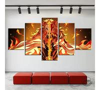 Wondbeau Stampa su Tela 5 Pezzi Dipinti Cinque Quadri Consecutivi Moderna Decorazione della Casa Modulare Astratto Poster con Cornice M/100cm×50cm Demon Slayer,Kimetsu No Yaiba,Rengoku Kyoujurou