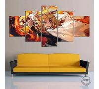Wondbeau Stampa su Tela 5 Pezzi Dipinti Cinque Quadri Consecutivi Moderna Decorazione della Casa Modulare Astratto Poster con Cornice L/150cm×80cm Kyojuro Rengoku,Anime Demon Slayer