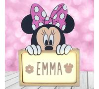 WONDEE Disney Lampada Topolina Minnie Mouse Bambina Personalizzata Con Nome - Lampada Luce Notturna Bambini Topolina Minnie, Regali Neonato e Regalo Battesimo Bimbo e Bimba, Disney idee Regalo