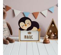 WONDEE Lampada Personalizzata in Legno Con Nome - Luce Notturna Bambini di Pinguino, Regalo Neonato Maschio e Femmina, Regalo Battesimo Bambina e Bimbo, Regali Personalizzati Bambino e Bimba