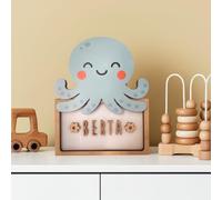 WONDEE Lampada Personalizzata in Legno Con Nome - Luce Notturna Bambini di Polpo, Regalo Neonato Maschio e Femmina, Regalo Battesimo Bambina e Bimbo, Regali Personalizzati Bambino e Bimba
