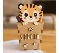WONDEE Portapenne in Legno Personalizzato con Nome, Organizer da Scrivania Tigre per Bambini, Regali di Compleanno per la Scuola per Bambini, Accessori da Scrivania per Ragazzi e Ragazze