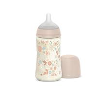 Suavinex, Biberon da 270 ml, con Tettarella Simmetrica in Silicone SX Pro e Valvola Anticolica. Biberon con tettarella a flusso medio (M). Per bambini +3 mesi. nderland, Fiori, Rosa
