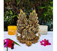 Wonder Care - Statuetta Ganesha Lakshmi, scolpita nei dettagli, finitura avorio antico, arredamento per la casa, Mandir, idea regalo, divinità indù (Radha Krishn e pavone)