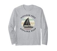 Wonder Free Esplora Deep Sailboat Silhouette Calm Ocean Maglia a Manica