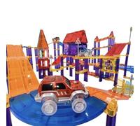 Wonder Toys Set di 122 blocchi di costruzione per pista da auto da corsa, giocattolo educativo, piastrelle magnetiche, kit da gioco 2 camion - kit di costruzione di apprendimento STEM - coordinamento