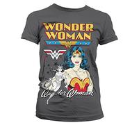 Wonder Woman Officially Licensed Merchandise Posing Girly Tee (D.Grey), X-Large