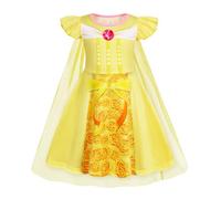 WonderBabe Costume da principessa per ragazze, abito da principessa in oro giallo, per feste di compleanno, costume di Halloween, con mantello lungo, taglia 7-8