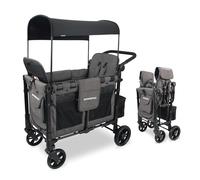 WonderFold W2 Elite KinderVan mit 2 Hochsitzen mit 5-Punkt-Sicherheitsgurten, verstellbarem Schiebegriff und höhenverstellbarem UV-Schutzverdeck, Charcoal Gray