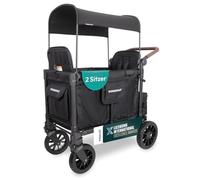 WONDERFOLD W2 Luxe Pro Passeggino (2 posti) - Passeggino pieghevole con sedili con cinture di sicurezza a 5 punti e tettuccio parasole regolabile, nero corvino