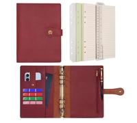 Wonderpool A5 Diario Viaggio Quaderno Taccuino Carta a righe Ricaricabile, Organizzatore in pelle con anelli per budget e penna per ufficio scuola pianificazione aziendale scrittura (Vino rosso, A5)