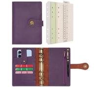 Wonderpool A6 Diario Viaggio Quaderno Taccuino Carta a righe Ricaricabile, Organizzatore in pelle con anelli per budget e penna per ufficio scuola pianificazione aziendale scrittura (Viola, A6)