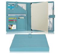 Wonderpool Cartella per Documenti in Pelle A4, Raccoglitore ad Anelli Rimovibile con Portablocchi e multi tasca Organizzatore per Ufficio Conferenza Riunione e Lavoro (Cielo blu)