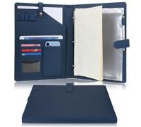 Wonderpool Cartella per Documenti in Pelle A4, Raccoglitore ad Anelli Rimovibile con Portablocchi e multi tasca Organizzatore per Ufficio Conferenza Riunione e Lavoro (Blu scuro)