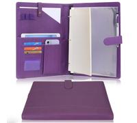 Wonderpool Cartella per Documenti in Pelle A4, Raccoglitore ad Anelli Rimovibile con Portablocchi e multi tasca Organizzatore per Ufficio Conferenza Riunione e Lavoro (Viola)