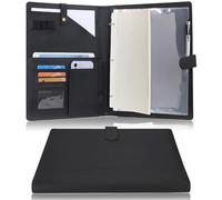 Wonderpool Cartella per Documenti in Pelle A4, Raccoglitore ad Anelli Rimovibile con Portablocchi e multi tasca Organizzatore per Ufficio Conferenza Riunione e Lavoro (Nero)