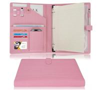 Wonderpool Cartella per Documenti in Pelle A4, Raccoglitore ad Anelli Rimovibile con Portablocchi e multi tasca Organizzatore per Ufficio Conferenza Riunione e Lavoro (Rosa)