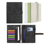 Wonderpool Diari in Pelle 6 Raccoglitore ad Anelli Organizer per Cartelle con Carta Punteggiata, Quaderno Scrivere Ricaricabile e Copertina Multitasche per Viaggi di Lavoro e Studio (A5, Nero)