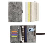 Wonderpool Diari Pelle 6 Raccoglitore ad Anelli Organizer per Cartelle con Carta Punteggiata, Quaderno Scrivere Ricaricabile e Copertina Multitasche per Viaggi di Lavoro e Studio (A6, Grigio)