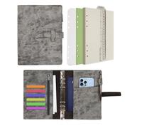 Wonderpool Diari Pelle 6 Raccoglitore ad Anelli Organizer per Cartelle con Carta Punteggiata, Quaderno Scrivere Ricaricabile e Copertina Multitasche per Viaggi di Lavoro e Studio (A5, Grigio)