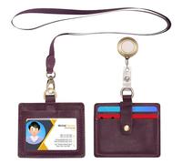 Wonderpool Porta Badge Orizzontale in pelle con cordino staccabile e clip retrattile, porta carte d'identità Porta carte d'identità per badge identificativi e patente di guida (Viola)