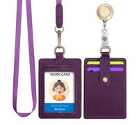 Wonderpool Porta Badge Pelle Badge Porta Carte Tasca con Cordino da Collo Staccabile e Portachiavi Retrattile filo acciaio per Ufficio Scuola Ospedale ID Patente di Guida Chiavi (Viola)