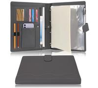 Wonderpool Portadocumenti A4 PU Pelle con 4 Anelli Portadocumenti Multi Documento con Raccoglitore Rimovibile per Appunti e Tasca Funzionale per Organizzatore Ufficio Viaggi Scuola (Grigio)