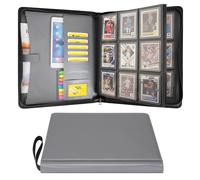 Wonderpool Raccoglitore Carte Toploader 9 Tasche - Contiene 360 Toploader con Tasche Interne Extra Grandi | Pelle PU Impermeabile Album Caricamento Laterale per MTG TCG Yugioh Carte Sportive, Grigio