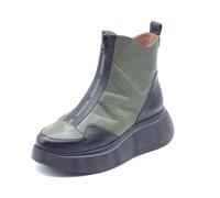 Wonders A-3613 Wild Negro Alga Tronchetti per Donna in Pelle Verde e Nera Lampo Frontale (Taglia 38)