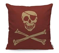 WONDERTIFY - Federa per cuscino con teschio pirata e ossa incrociate, motivo scheletro, per uomini e donne, federa per cuscino da soggiorno in fattoria, stile retrò, rustico, rosso, 45 x 45 cm