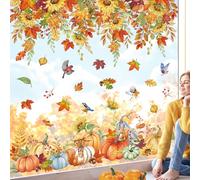 wondever Adesivi Finestra Autunno Girasole Vetrofanie Adesivi Anticollisione per Appeso Fiore Foglie Zucca Ringraziamento Adesivi Elettrostatici per Vetro Porte Finestre