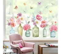 wondever Adesivi Finestra Fiori Vasi Vetrofanie Adesivi Anticollisione per Giardino Fiore Farfalle Adesivi Elettrostatici Decorazioni Stickers per Vetro Porte Finestre