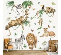 wondever Adesivi Murali Animali della Giungla Ramo di Albero Sticker da Muro Safari Leone Leopardo Scimmia Adesivi da Parete per Asilo Nido Camerette Camera da Letto