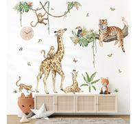 wondever Adesivi Murali Animali della Giungla Sticker da Muro Safari Giraffa Scimmia Tigre Adesivi da Parete per Asilo Nido Camerette Camera da Letto