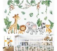 wondever Adesivi Murali Animali della Giungla Tropicali Vite Sticker da Muro Safari Scimmia Giraffa Elefante Leone Adesivi da Parete per Camerette Bambini Asilo Nido