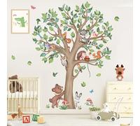 wondever Adesivi Murali Animali Foresta Albero Grande Sticker da Muro Animali del Bosco Orso Volpe Cervo Adesivi da Parete per Camerette Bambini Asilo Nido (H:135cm)