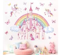 wondever Adesivi Murali Arcobaleno Castello Adesivi Parete Bambini Unicorno | Sticker da Muro Autoadesivo, Stacca e Attacca, Rimovibile, Decorazioni per Asilo Nido Camerette Bambini Camera da Letto