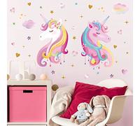 wondever Adesivi Murali Arcobaleno Unicorno Sticker da Muro Bambina Rosa Nuvole Adesivi da Parete per Camere Ragazze Camera da Letto Asilo Nido