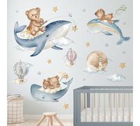wondever Adesivi Murali Bambini Orso Nuvole Sticker da Muro Sotto Il Mare Balene Mongolfiera Adesivi da Parete per Camerette Bambini Asilo Nido