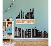 wondever Adesivi Murali Città Silhouette Nera Sticker da Muro Skyline della Città Adesivi da Parete per Asilo Nido Camerette Bambini Camera da Letto