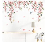 wondever Adesivi Murali Fiore Rosa Sticker da Muro Floreale Vite Appesa Farfalla Adesivi da Parete per Soggiorno Camera da Letto Camere Ragazze